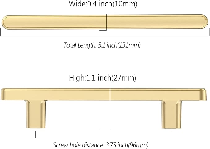 10 Pack 3.75 Inch(96mm) Kitchen Cabinet Handles Brushed Gold Cabinet Pulls Kitchen Cabinet Hardware Drawer Pulls for Cupboard Wardrobe