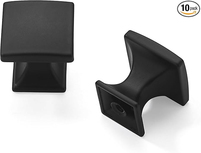 khtumeware 10 Pack 1 inch Matte Black Cabinet Knobs Drawer Knobs Dresser Knobs Zinc Knobs Kitchen Drawer Pulls Square Knobs Dresser Drawer Handles Knobs for Dresser Drawers