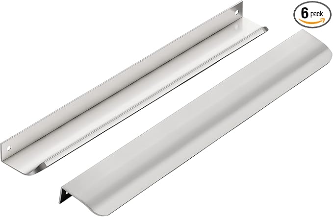 Ravinte Hardware 6 Pack Silver Cabinet Handles, 11.8 Inch (300mm) Finger Edge Pulls, 8.8 Inch Hole Center, Finger Pulls for Cabinets