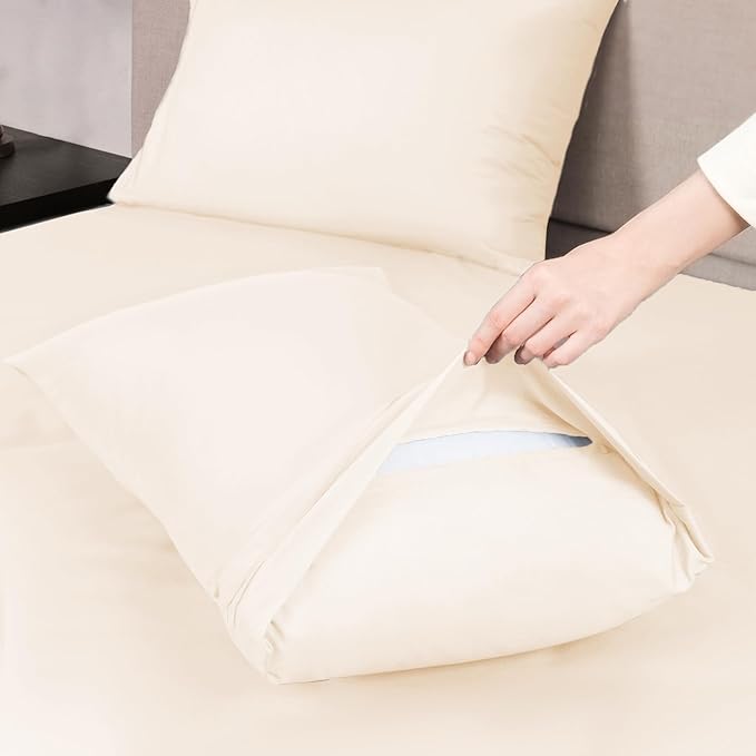 Mejoroom Queen Size Sheet Set - Soft Microfiber Bed Sheets,Deep Pocket Fitted Sheet, Soft, Breathable, Wrinkle & Fade Resistant - 4 Piece (Queen, Cream)