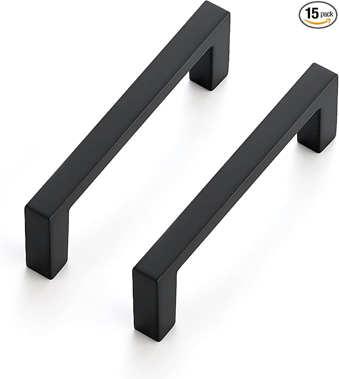 Ravinte 15 Pack Matte Black Cabinet Pulls, 3 Inch (76mm) Hole Center Slim Kitchen Handles, Square Drawer Pulls for Cabinets & Cupboards, Hardware