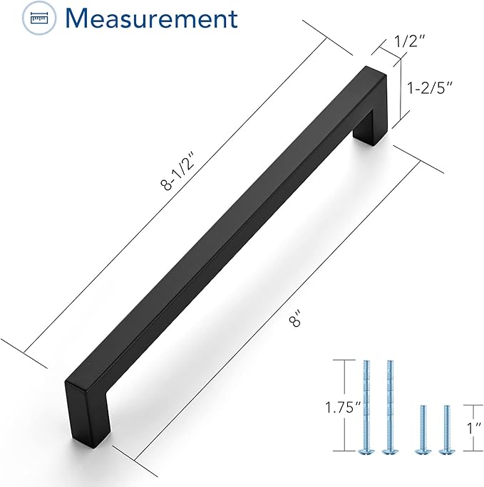 Ravinte 10 Pack Black Cabinet Pulls 8 Inch Square Cabinet Handles Matte Black Kitchen Hardware for Cabinet Drawer Pulls Come with Screwdriver