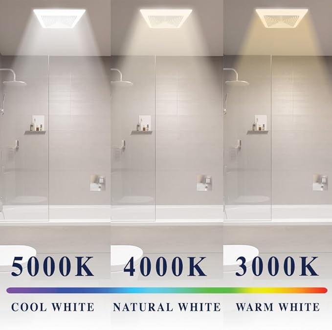 BV LED Bathroom Exhaust Fan With Light 90CFM - 0.8 Sones, Ultra Quiet, 800lm | Bathroom Vent Fan 3000K/4000K/5000K, Covers up to 80-90 Sq. Ft. | 4 Inch Duct Collar, Easy Install & Replace