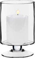 CYS EXCEL Glass Hurricane Pillar Candle Holder (H:8" W:4.75") | Multiple Size Choices Short Stem Candle Centerpieces | Stemmed Glass Cylinder Candle Vase