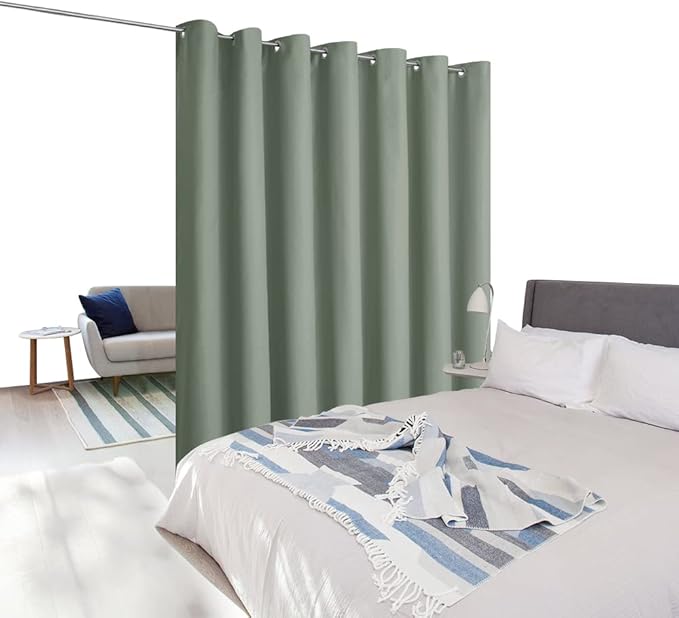 NICETOWN Loft Noise Blocking Room Divider Curtain Screen Partitions, Basement Hospital Medical Clinic Spa Lab Cubicle Space Divider Privacy Screen (Greyish Green, 1 Panel, 8.3ft Wide x 9ft Long)