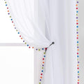 Treatmentex White Linen Sheer Curtains for Living Room 95" Long Colorful Pompoms Kids Window Draperies for Nursery Room Baby Voiles 2 Panels