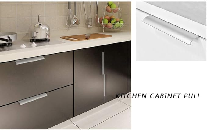 JOOJA 10 Pack Modern Style Finger Edge Pull Furniture DrawerHandles Hidden Cabinet Kitchen Drawer Handles Knobs, Silver 80mm