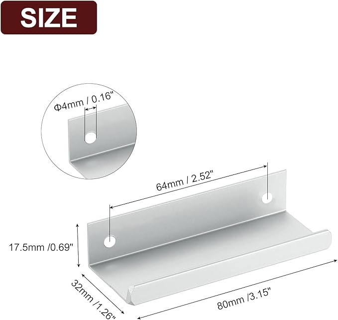 uxcell Cabinet Finger Edge Pull, 3pcs 80mm / 3.15" Aluminum Alloy Back Mount Hidden Cabinet Pulls Concealed Handle for Home Kitchen Drawer Cabinet, Silver