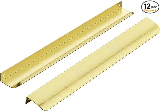 Ravinte Hardware 12 Pack Gold Cabinet Handles, 11.8 Inch (300mm) Finger Edge Pulls, 8.8 Inch Hole Center, Finger Pulls for Cabinets