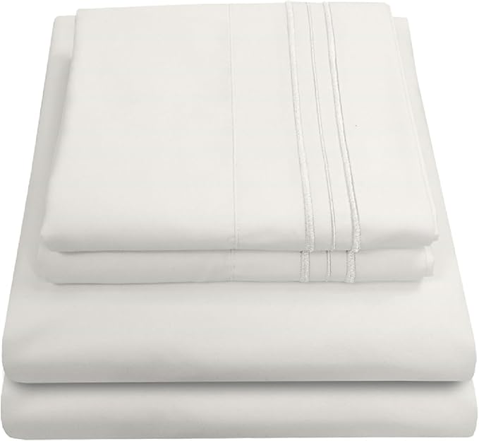 1800 Thread Count Sheet Set – Soft Egyptian Quality Brushed Microfiber Sheets – Luxury Bedding Set with Flat Sheet, Fitted Sheet, Pillow Cases, King, Ivory, Sheet Set