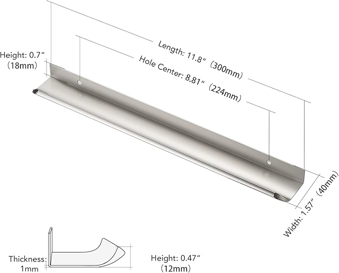 Ravinte Hardware 6 Pack Silver Cabinet Handles, 11.8 Inch (300mm) Finger Edge Pulls, 8.8 Inch Hole Center, Finger Pulls for Cabinets
