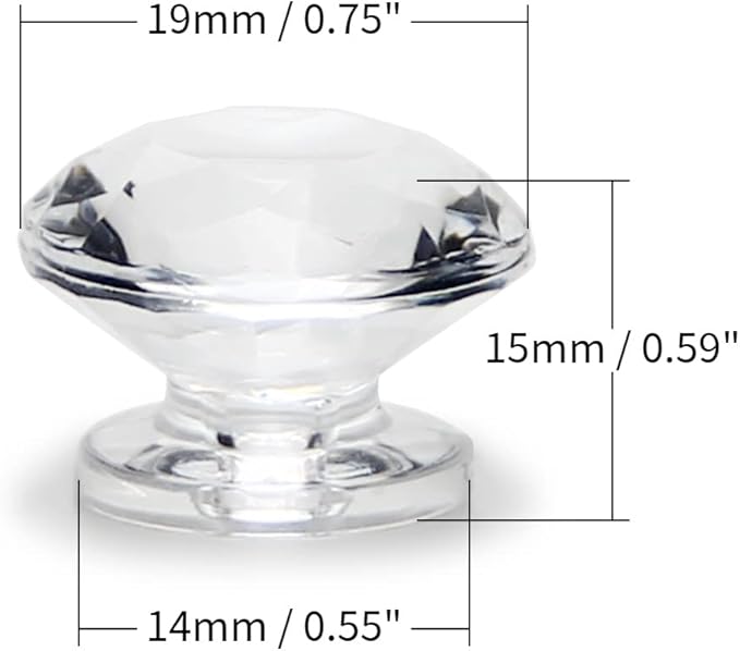 MroMax 2Pcs Tiny Pull Handle Diamond Acrylic Mini Knob 19mm Diameter Clear Shiny Cute Decoration for Jewelry Box, Gift Case and Makeup Box