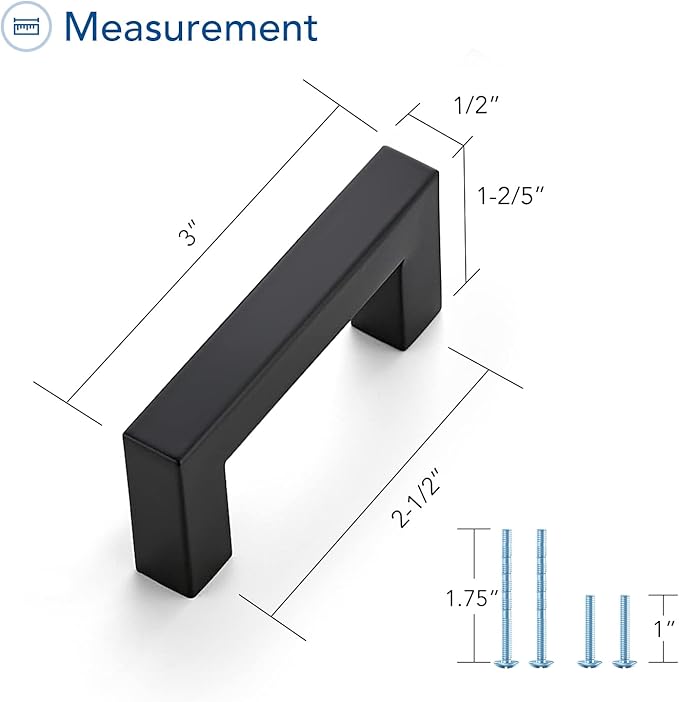 Ravinte 5 Pack Squre Cabinet Pulls 2-1/2 Inch Black Kitchen Cabinet Handles Matte Black Kitchen Hardware for Cabinet Black Drawer Pulls Black Square Cabinet Pulls Drawer Handles Come with Screwdriver