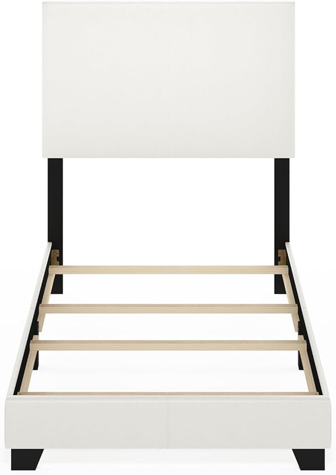 Furinno Pessac Upholstered Bed Frame, White PU Leather, Twin XL