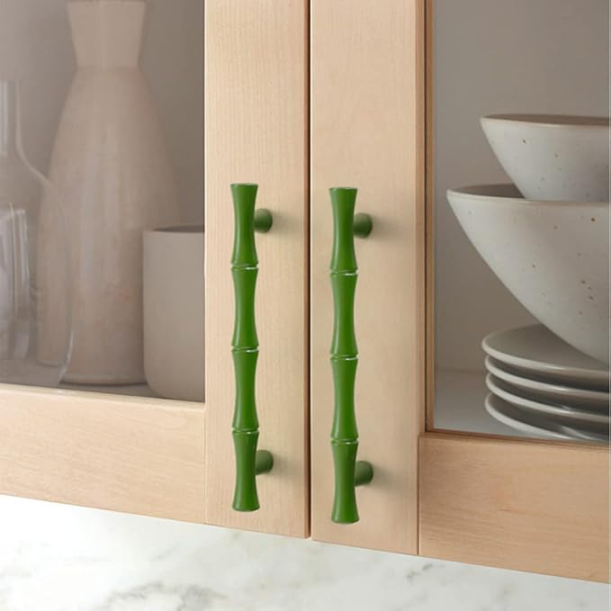 10pcs Cabinet Handles Hole Centers 3-3/4",Bamboo Shape Kitchen Cupboard Dresser Closet Drawer Door Pulls Green