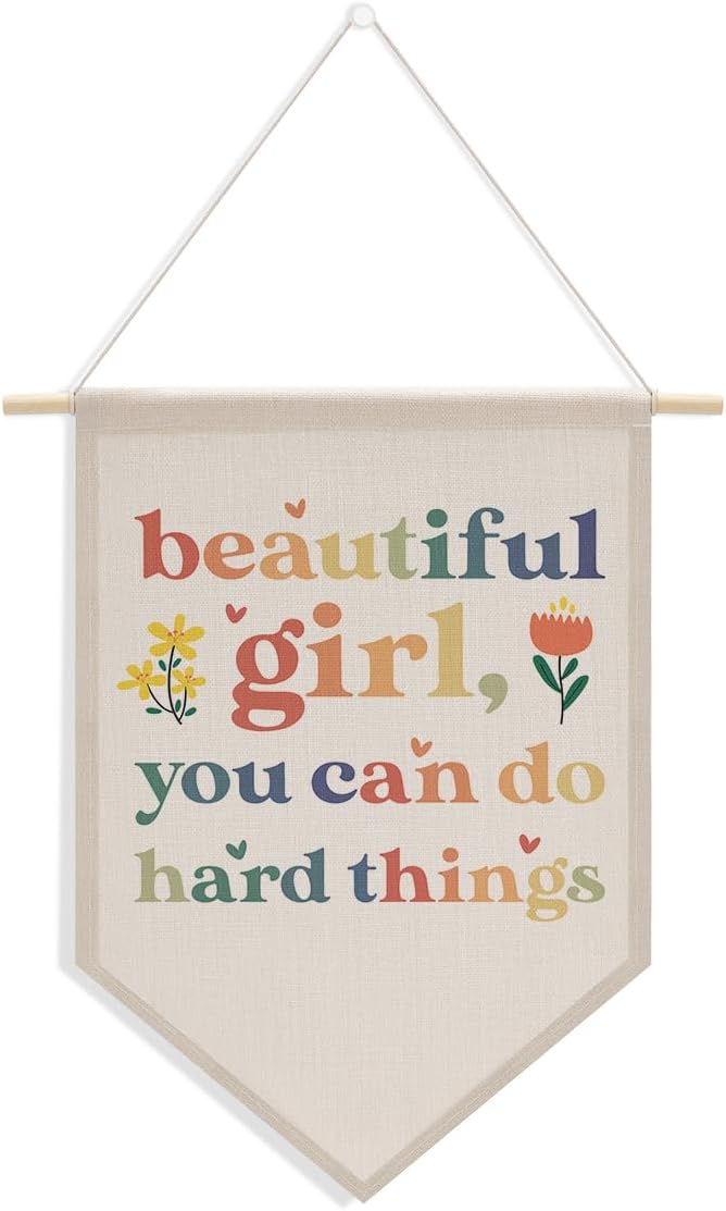 Nursery Decor Cute Girl Bedroom Decor, Colorful Wall Art, Motivational Bedroom Playroom Wall Art Decorations, Boho Twin Room Sign, Siblings Room Hanging Pennant Flag Banner Beautful Girl