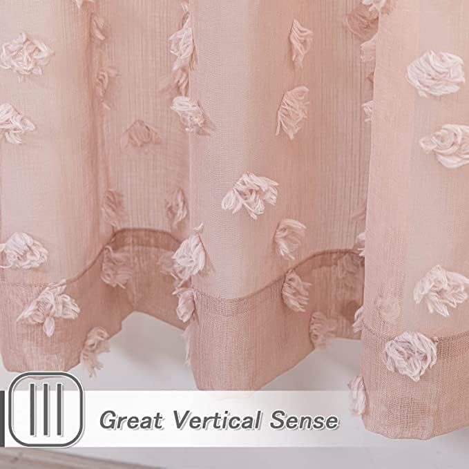 MYSKY HOME Pom Pom Pink Sheer Curtains for Bedroom Girls Room Dusty Rose Curtains 84 Inches Long for Nursery Kids Light Filtering Boho Window Drapes, Rod Pocket, 38" Wide, 2 Panels