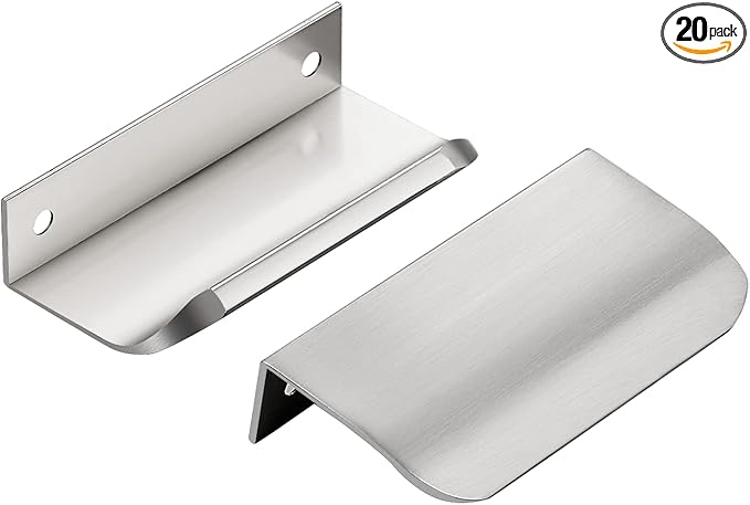 Ravinte Hardware 20 Pack Silver Cabinet Handles, 3.15 Inch (80mm) Finger Edge Pulls, 2-1/2 Inch Hole Center, Finger Pulls for Cabinets