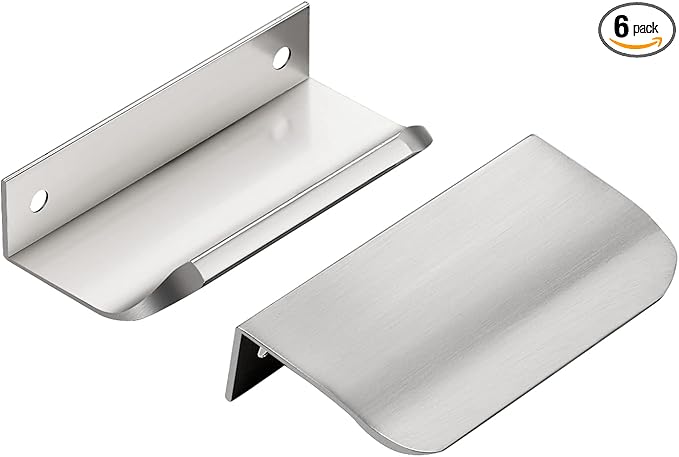 Ravinte Hardware 6 Pack Silver Cabinet Handles, 3.15 Inch (80mm) Finger Edge Pulls, 2-1/2 Inch Hole Center, Finger Pulls for Cabinets