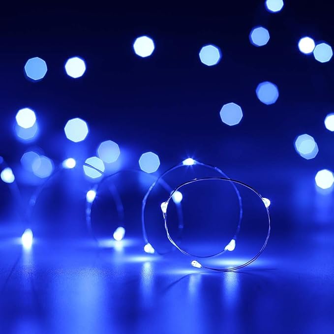 YKB 6 Pack Blue Fairy String Lights Battery Operated Fairy Lights Starry String Lights on 3.3ft/1m Silvery Copper Wire DIY Christmas Decoration Costume Wedding Party Halloween Easter