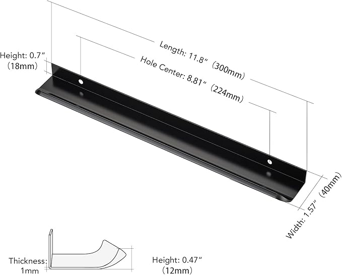 Ravinte Hardware 8 Pack Black Cabinet Handles, 11.8 Inch (300mm) Finger Edge Pulls, 8.8 Inch Hole Center, Finger Pulls for Cabinets