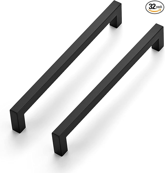 Ravinte 32 Pack 8 Inch Square Cabinet Handles Matte Black Pulls Drawer Kitchen Hardware for Cabinets Cupboard.