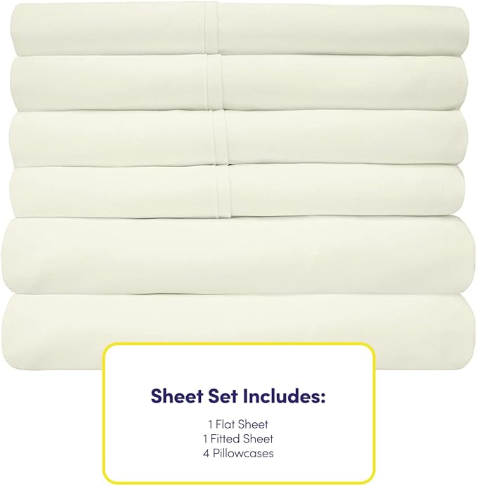 Sweet Home Collection 6 Piece 1500 Supreme Collection Brushed Microfiber Deep Pocket Sheet Set-2 Extra Pillow Cases, Great Value, Rv Short Queen, Ivory