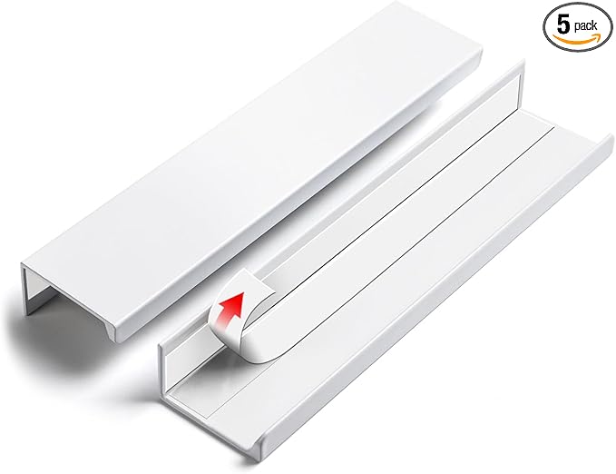 5 Pack 6 inch self Adhesive Cabinet pulls Finger pulls Drawer Pull Stick on Handles Bright White Adhesive Cabinet Handles Finger pulls for cabinets Concealed Edge Seam Flat