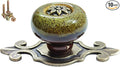 10 Pack Retro Ceramic Knobs,Vintage Dresser Kitchen Petal Cabinet Pulls Rustic Zinc Alloy Base Back Plate Kid Cupboard Wardrobe Drawer Door Handles (Leopard Print Green)
