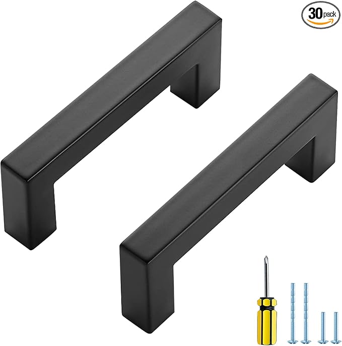 Ravinte 30 Pack Black Cabinet Pulls 3 Inch Square Kitchen Cabinet Handles Matte Black Kitchen Hardware for Drawer Pulls Drawer Handles Come with Screwdriver
