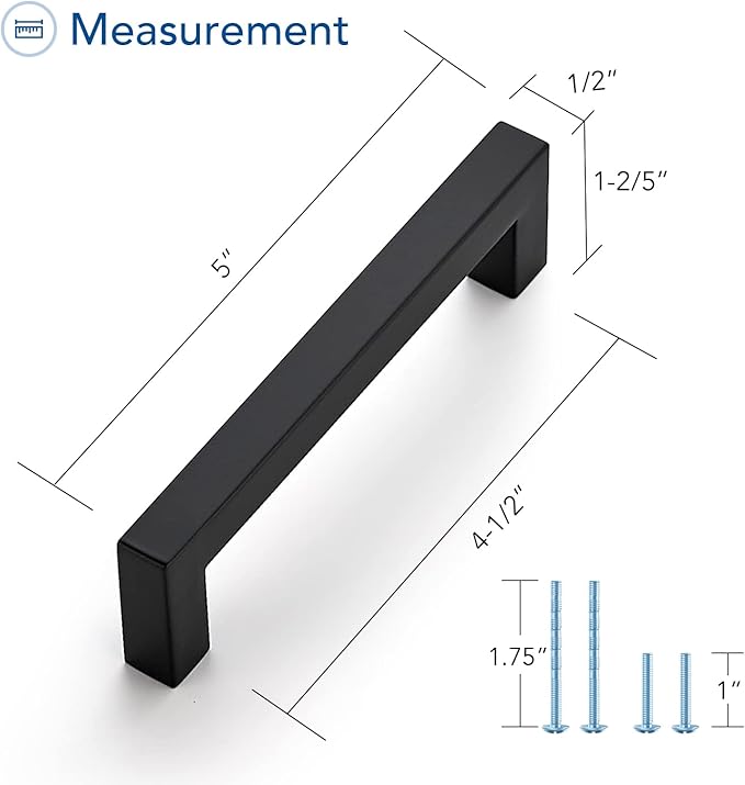 Ravinte 3 Pack Black Cabinet Pulls 4-1/2 Inch Square Kitchen Cabinet Handles Matte Black Kitchen Hardware for Drawer Pulls Drawer Handles Come with Screwdriver