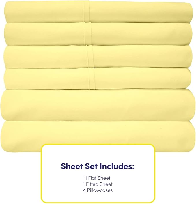 King Size Bed Sheets - 6 Piece 1500 Supreme Collection Fine Brushed Microfiber Deep Pocket King Sheet Set Bedding - 2 Extra Pillow Cases, Great Value, King, Pale Yellow