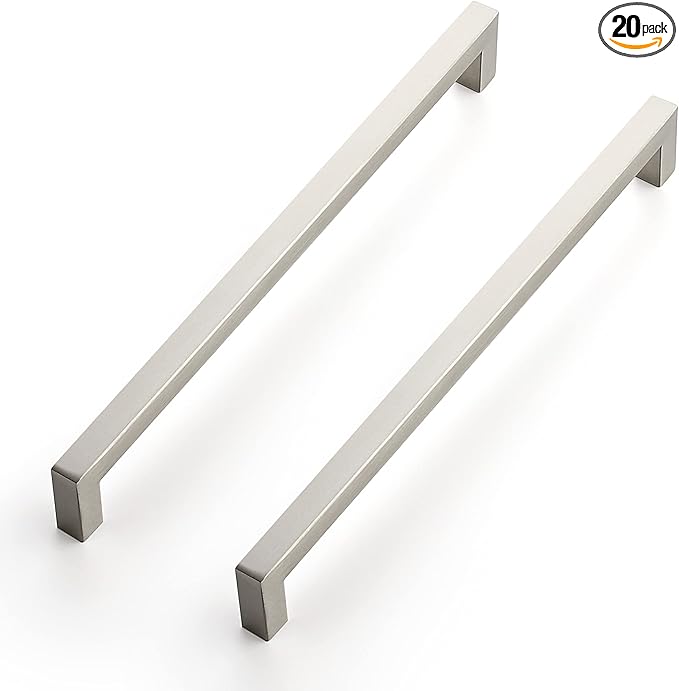 Ravinte 20 Pack 10 Inch Kitchen Square Cabinet Handles Satin Nickel Pulls Brushed Nickel Kitchen Cabinet Hardware Handles for Cupboard Drawer Pulls