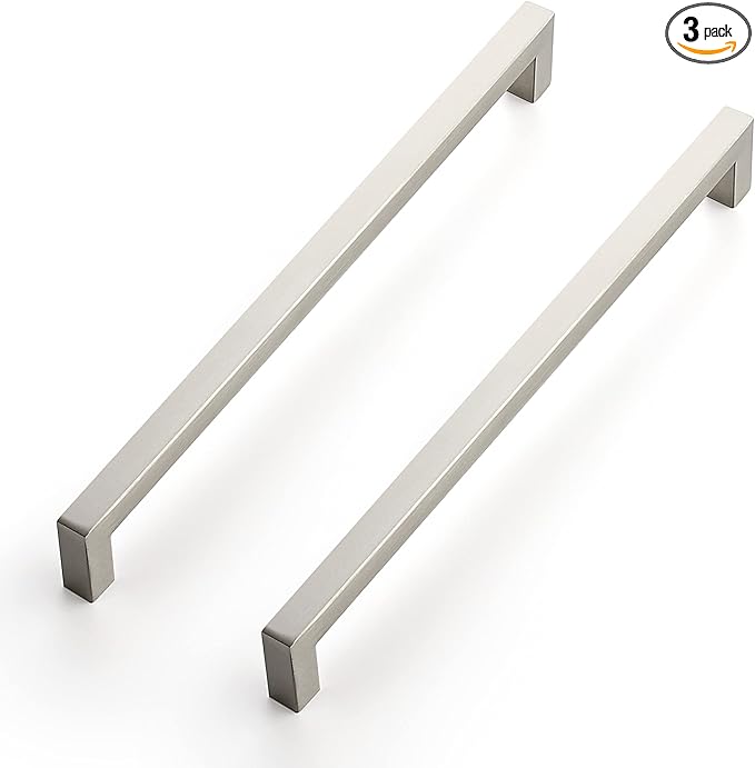 Ravinte 3 Pack 10 Inch Square Cabinet Handles - Satin Nickel & Brushed Nickel Drawer Pulls - Kitchen Cabinet Hardware