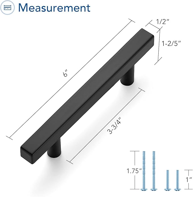 Ravinte Black Cabinet Handles 25 Pack 3-3/4 inch Matte Black Square Cabinet Pulls Kitchen Hardware 6 inch Overall Length Kitchen Drawer Pulls