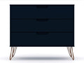 Manhattan Comfort Rockefeller 3 Drawer Dresser for Bedroom Storage, Closet, Living Room, Entryway, TV Stand for Screens up to 32 Inches, Anti-Tip Kit Included, Set of 1, Midnight Blue