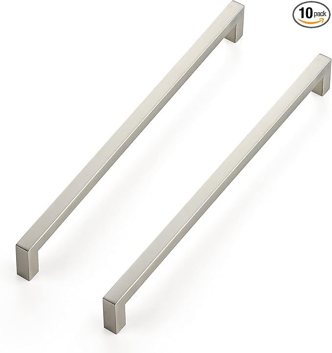 Ravinte 10 Pack 11-5/16 Inch Kitchen Square Cabinet Handles Satin Nickel Pulls Brushed Nickel Kitchen Cabinet Hardware Handles for Cupboard Drawer Pulls