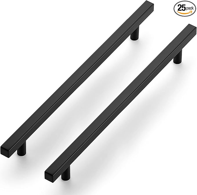 Ravinte Black Cabinet Handles 25 Pack 10 inch Matte Black Square Cabinet Pulls Kitchen Hardware 12-1/2 inch Overall Length Kitchen Drawer Pulls