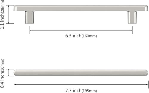10 Pack 6.3 Inch(160mm) Kitchen Cabinet Handles Brushed Satin Nickel Cabinet Pulls Kitchen Cabinet Hardware Drawer Pulls for Cupboard Wardrobe
