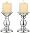 Nuptio Silver Pillar Candle Holders, Wedding Centerpieces Metal Candle Holder for 3inches Candles Stand Decoration Ideal for Weddings Special Events Parties Living Room, 2 Pcs