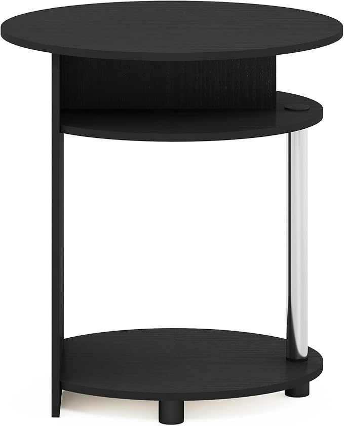 Furinno JAYA Simple Design Oval End Table with Bin, Americano/Chrome