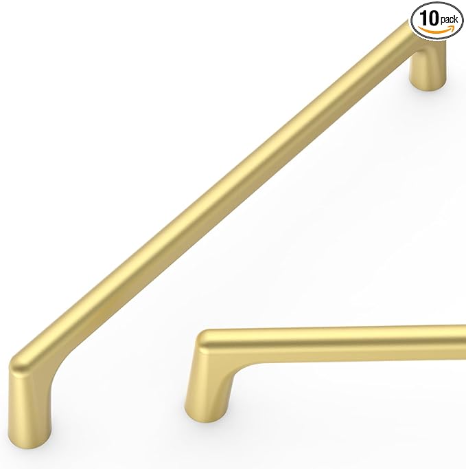 Amerdeco 10 Pack Brushed Gold Cabinet Pulls 6.3 Inch(160MM) Hole Centers Kitchen Cabinet Handles Hardware Kitchen Handles for Cabinets Cupboard Handles Drawer Pulls ZH0041