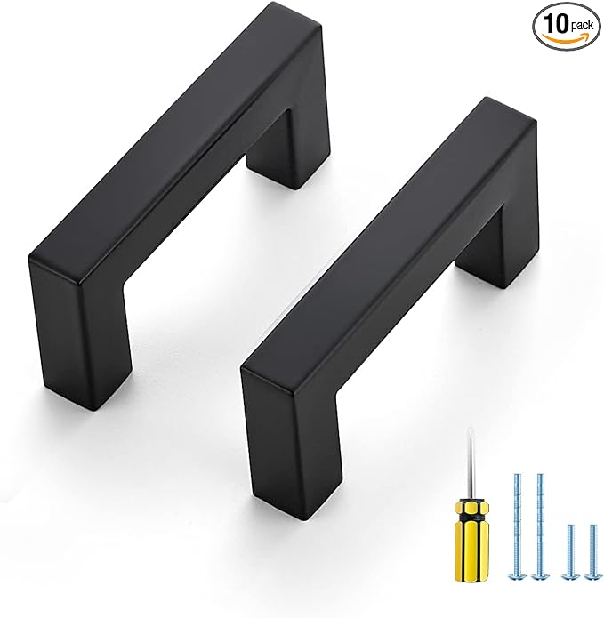 Ravinte 10 Pack Square Cabinet Pulls 2-1/2 Inch Black Kitchen Cabinet Handles Matte Black Kitchen Hardware for Cabinet Black Drawer Pulls Drawer Handles Come with Screwdriver