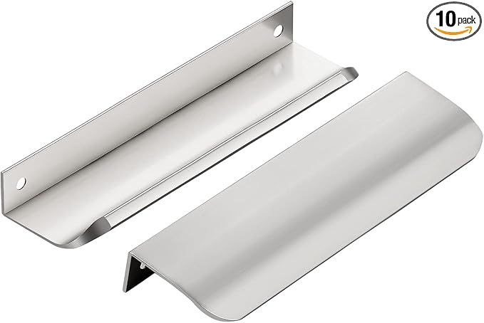 Ravinte Hardware 10 Pack Silver Cabinet Handles, 5.9 Inch (150mm) Finger Edge Pulls, 5 Inch Hole Center, Finger Pulls for Cabinets