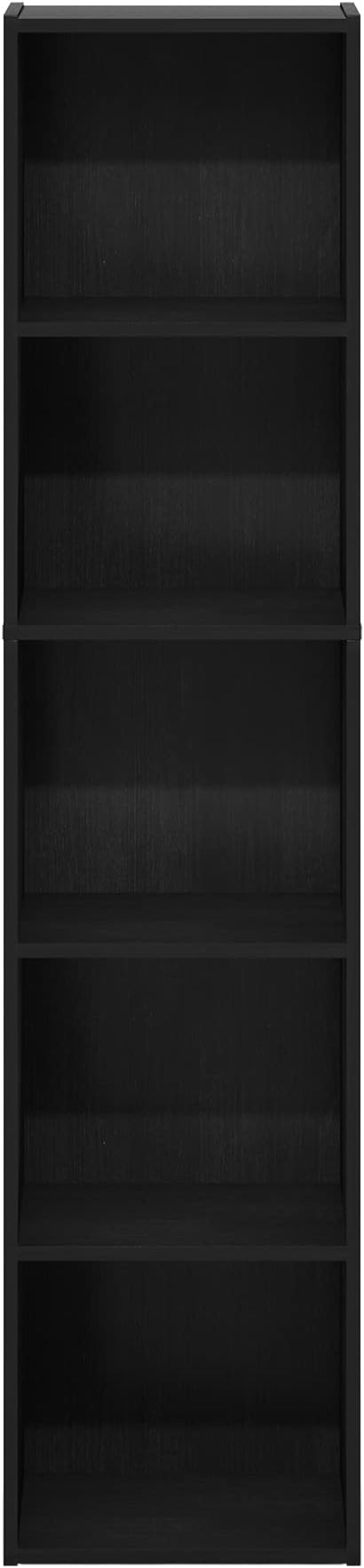 Furinno PASIR Book Shelf, 5-Tier Modern Bookshelf, Open Shelves Bookcase 9" x 12" x 52", for Living Room, Bedroom, Home Office, Blackwood