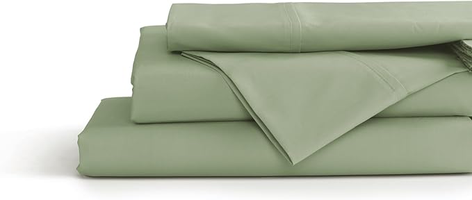 Linen Home 100% Cotton Percale Sheets Queen Size, Sage, Deep Pocket, 4 Pieces Set - 1 Flat, 1 Deep Pocket Fitted Sheet and 2 Pillowcases, Crisp Cool and Strong Bed Linen