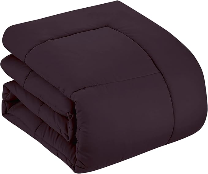 Sweet Home Collection 7 Piece Comforter Set Bag Solid Color All Season Soft Down Alternative Blanket & Luxurious Microfiber Bed Sheets, Purple, Twin