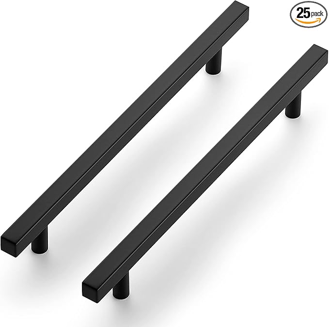 Ravinte Cabinet Handles 25 Pack - 7-1/2 Inch Matte Black Square Pulls, 10 Inch Overall Length - Kitchen Hardware Drawer Pulls