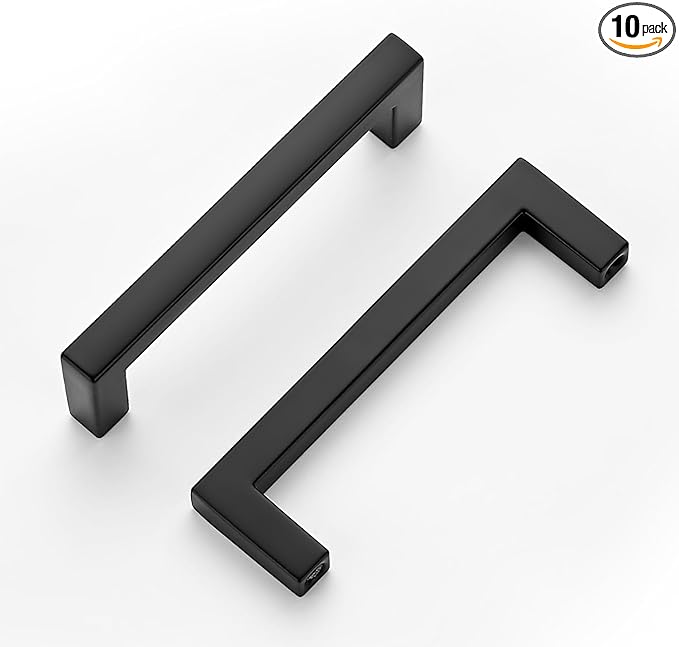 Ravinte 10 Pack Black Solid Kitchen Cabinet Handles Matte Black Cabinet Pulls Slim Drawer Pulls with 3-1/2 Inch Hole Center Square Bar Kitchen Cabinet Hardware