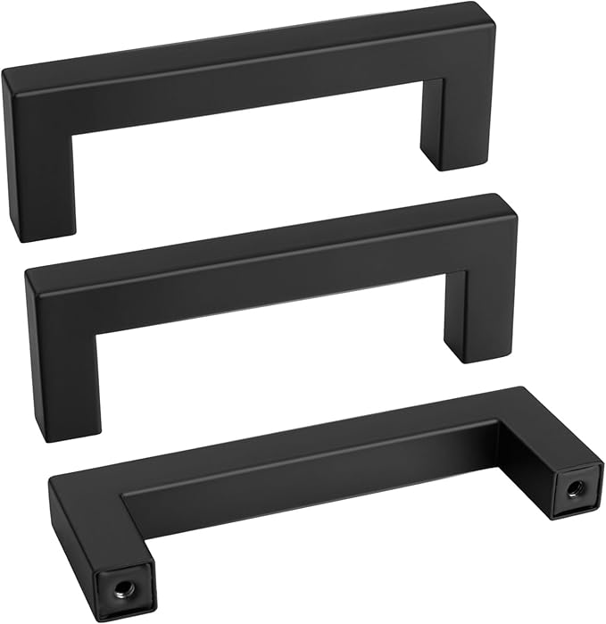 goldenwarm 45 Pack 3-1/2 Inch Black Cabinet Handles Matte Black Drawer Pulls Stainless Steel Cabinets Hardware Square Bar Modern for Kitchen Bathroom Cupboard